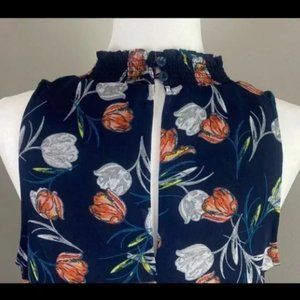 Daniel Rainn Navy Blue Orange Tulip Print High Neck Sleeveless
